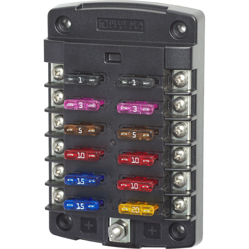 Blue Sea 5034 ST Blade Fuse Block wout Cover  12 Circuit wout Negative Bus 5034