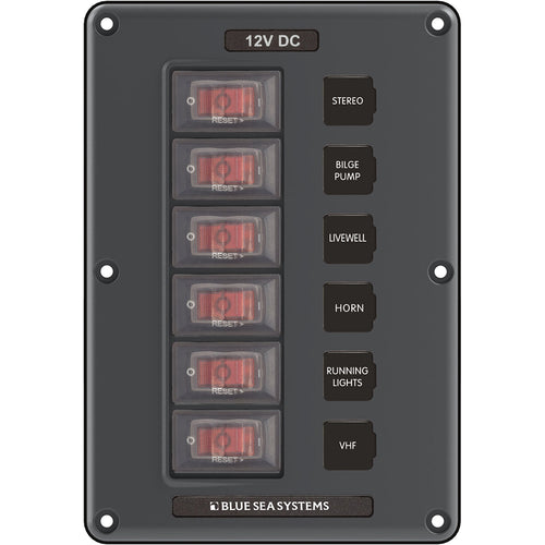 Blue Sea 4322 Circuit Breaker Switch Panel 6 Position  Gray 4322