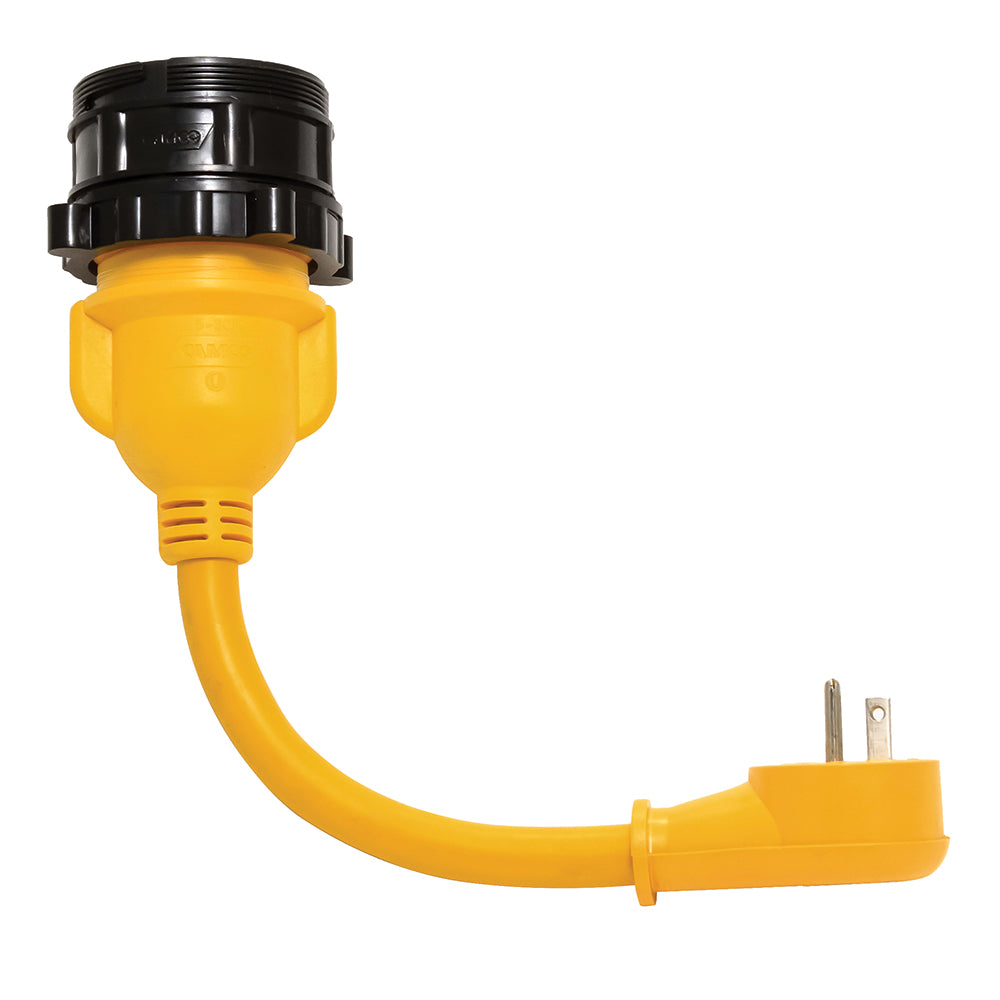 Camco PowerGrip Locking Adapter  15A125V Male to 30A125V Female Locking 55635