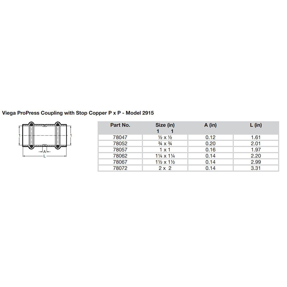 Viega ProPress 1 Copper Coupling wStop  Double Press Connection  Smart Connect Technology 78057