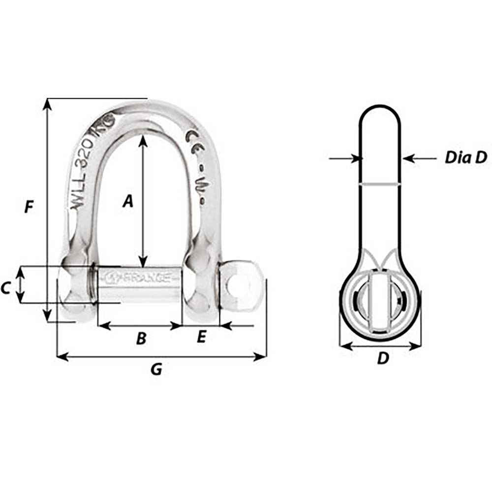 Wichard SelfLocking D Shackle  Diameter 10mm  1332 1205W