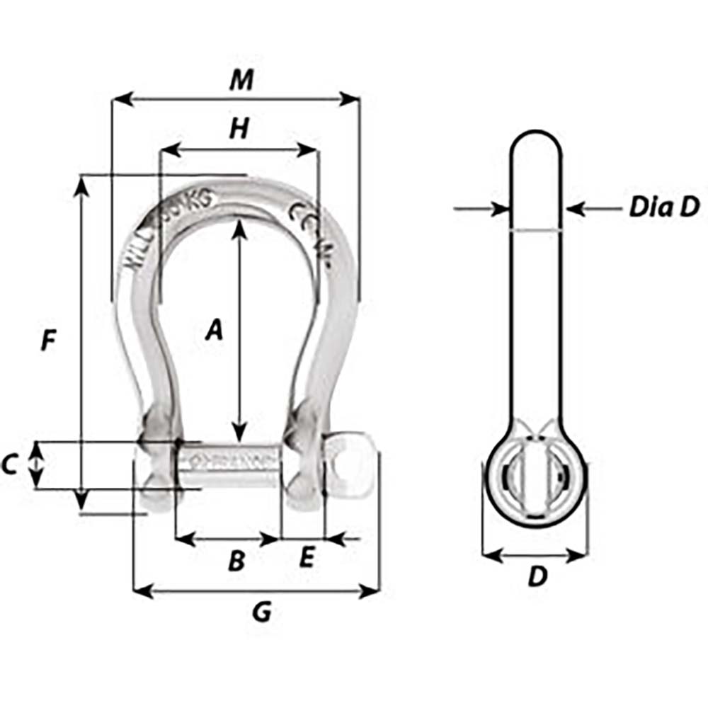 Wichard SelfLocking Bow Shackle  Diameter 8mm  516 1244W
